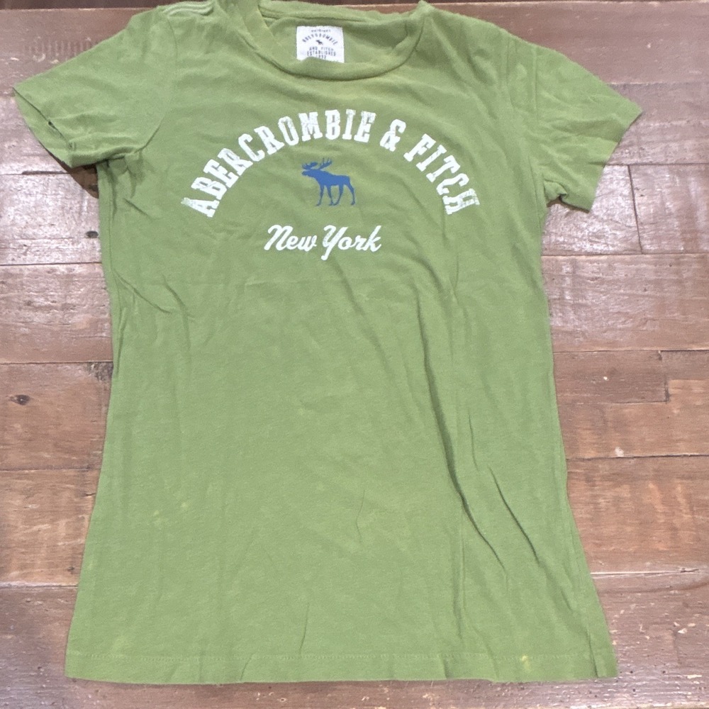 Vtg Y2K Abercrombie & Fitch Spellout T Shirt Green Large Made In Peru Distressed